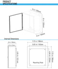 Rugged Weatherproof Outdoor Electrical Enclosure Box 8 By 8 By 6 Inch With Reinforced Lock, Heavy Duty Steel Junction Box For Harsh Environments, No-Fuss Install Backplane, Corrosion-Resistant Weatherproof Cabinet. Dimensions diagram with mounting plate.