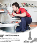 Rock Solid Stainless Steel Retractable Locking Plungers With Knurled Grips used by technician in kitchen maintenance.