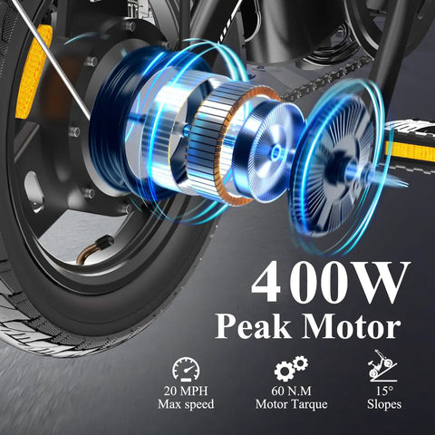 Folding Electric Bike For Adults And Teens With 400W Motor UL Certified Commuter Ebike 23 MPH Top Speed And 25 Mile Range 36V 10Ah Battery Dual Disc Brakes Compact Portable And Easy To Fold, 400W peak motor