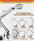 Real Glass Magnifier With Light And 15X Magnification, Pro Grade 72 LED Illumination, swing arm, base with clamp, lamp angles