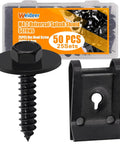 Pro Grade 50 Piece Steel Fender Liner Screw And U Nut Retainer Clip Kit For Engine Splash Shield with black screws and clips.
