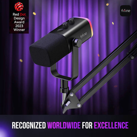 Dynamic USB and XLR Gaming Microphone for Streaming and Podcasting with Boom Arm in purple setup, AM8T kit