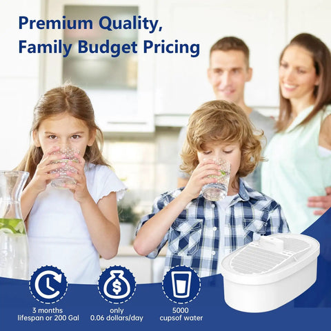 Family enjoying water with Four Pack Replacement Water Filter Set For Water Drop WD PF 01A Plus, highlighting benefits