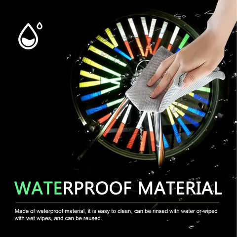 Hand wiping wheel with Multicolor 72 Piece Bicycle Spoke Reflectors Kit With 360 Degree Visibility For Night Riding Reflective Stickers