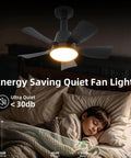 Lit 2 In 1 Socket Ceiling Fan With Light And Remote, Dimmable 3000K To 6500K, 6 Speed Whisper Quiet, installed in bedroom.