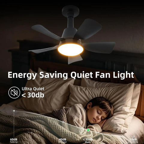Lit 2 In 1 Socket Ceiling Fan With Light And Remote, Dimmable 3000K To 6500K, 6 Speed Whisper Quiet, installed in bedroom.