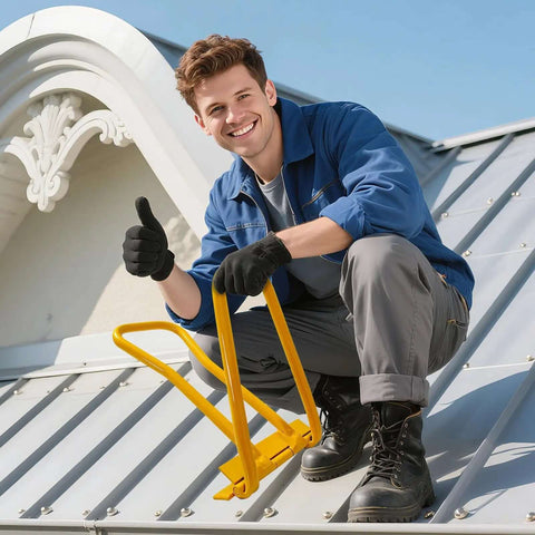 Standing Seam Roof Locker Tool For Metal Panels Heavy Duty Locking And Hemming Tool shown in use on a metal roof