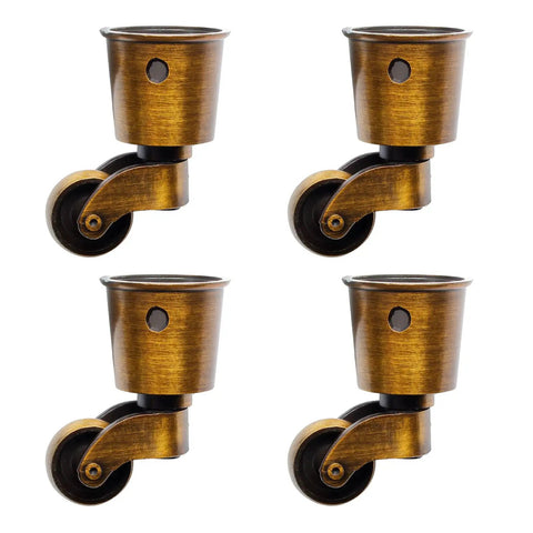 Set of 4 Antique Brass Caster Cups with round wheels, Vintage Swivel Round Zinc Alloy Furniture Casters For Chair Table Shelf, 65.5mm