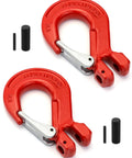 Image of Clevis Slip Hook With Latch 1/2 Inch Two Pack, 6940 Lb Working Load Limit, Grade 80 Drop Forged Alloy Steel, shown with pins.
