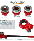 Heavy Duty Pipe Threader Ratchet Kit With BSPT Dies In Half Inch, Three Quarter Inch And One Inch Sizes, Manual Pipe Threading Tool Set