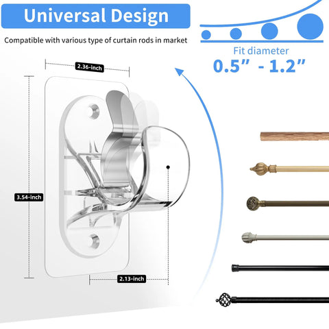 Diagram of 6 Pack Adhesive Curtain Rod Holders No Drilling Curtain Rod Brackets Renter Friendly Curtain Hangers Fits 0.5 To 1.2 Inch Rods