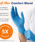 Medical Nitrile Exam Gloves Latex Free Powder Free Food Safe For Cooking And Food Prep Disposable Blue 3 Point 5 Mil Thickness Extra Thick For Superior Barrier Protection Allergy Safe Non Sterile 100 Count glove being worn