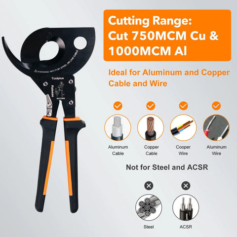 Built Tough Ratcheting Cable Cutter For 750MCM Copper And 1000MCM Aluminum Heavy Duty Wire Cutter with cutting range display