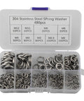 Spring Lock Washers Set 304 Stainless Steel 480 Piece Kit M2 Through M12 Anti Loosening Hardware For Bolts Screws Automotive Repair Projects with labeled case