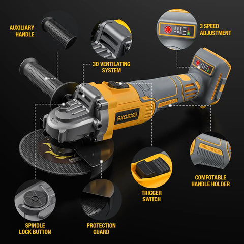 Beast Mode Brushless Cordless Angle Grinder 4.5 Inch for 20V Max Batteries with 3 speed adjustment and auxiliary handle