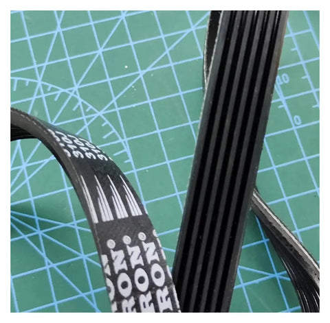 Garage Ready 390J Ribbed Drive Belt For Planer Treadmill And Embroidery Machine Rock Solid Replacement V Belt for Tire Balancer, close-up view.