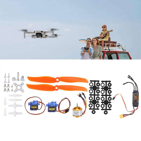 RC Plane Motor Kit With SG90 Servo 2212 KV2200 Brushless Motor 6035 Propeller 40A ESC XT60T components on display