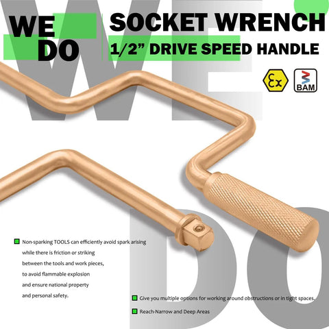 Non Sparking Beryllium Copper Tools Set 32 Piece Spark Free Kit 1/2 inch drive speed handle socket wrench close-up