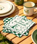 50 Pcs Camp Bachelorette Party Cocktail Napkins 3 Ply Disposable Paper Napkins Beige And Green Plaid Checkered Design