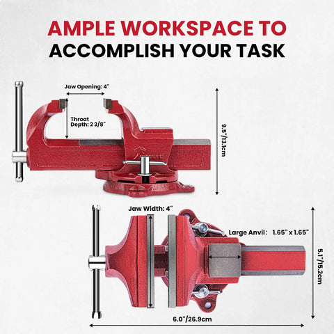 Beefy 4 Inch Bench Vise With Ductile Iron Jaw 2 3 8 Inch Throat Anvil Swivel Base Diy Friendly Home Workshop Clamp Power