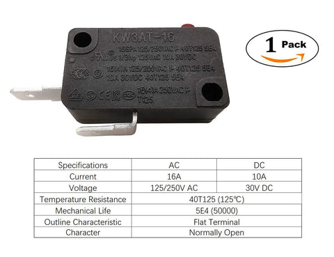 Microwave Oven Door Switch Replacement Part 16A 125VAC Normally Open KW3AT-16 with specifications table, 1 pack