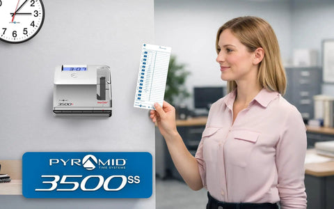 Boss Approved Employee Automatic Time Clock Featuring Dual View Display for tight attendance tracking and plug and play setup on wall.