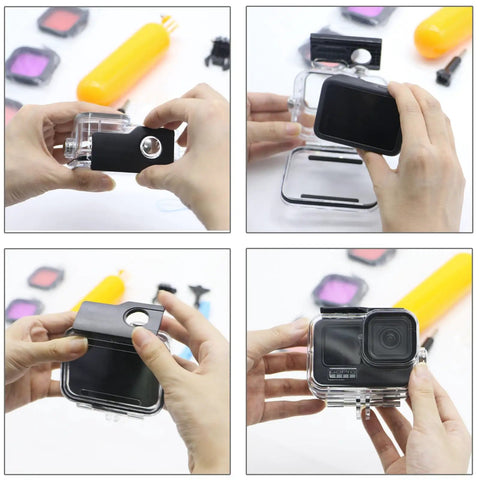 Assembling All In One Waterproof Housing With 3 Pack Dive Filters For GoPro Hero 12 11 10 9 Black 60M Underwater Depth