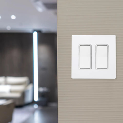 2-gang screwless wall plate cover installed on wall for 10 Pack 2 Gang Screwless Decorative Wall Plate Covers White For Standard Size Outlets And Light Switches Fits Indoor Dimmers Timers UL Listed For Indoor Use