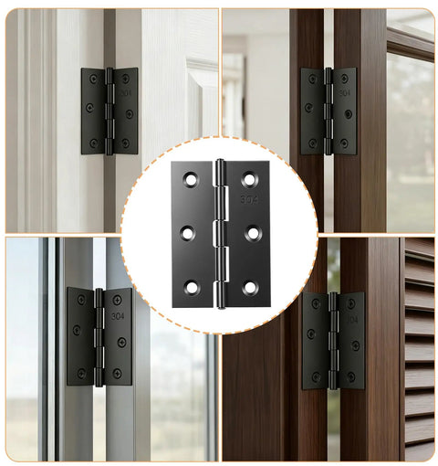 Two Pack Small Door Hinges, Black Stainless Steel 3 Inch Hinges with Screws on wood doors and cabinets