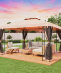 10 Foot By 10 Foot Outdoor Patio Gazebo With Double Tier Roof And Mosquito Netting Heavy Duty Steel Frame For Backyard Garden And Lawn