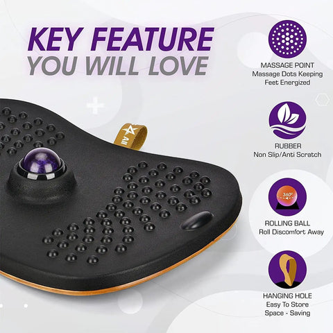 Wobble Board With Massage Ball For Standing Desk Anti Fatigue Foam Pad and 19 Inch Balance Mat in black rubber, close-up view