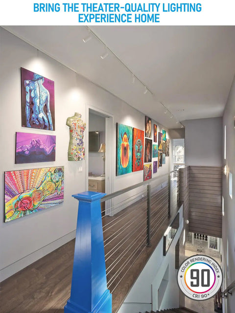 Gallery hallway with vibrant art, lit by 8.5W Dimmable H Track Lighting Heads 600LM CRI90 4000K Cool White Matte White Pack Of 4