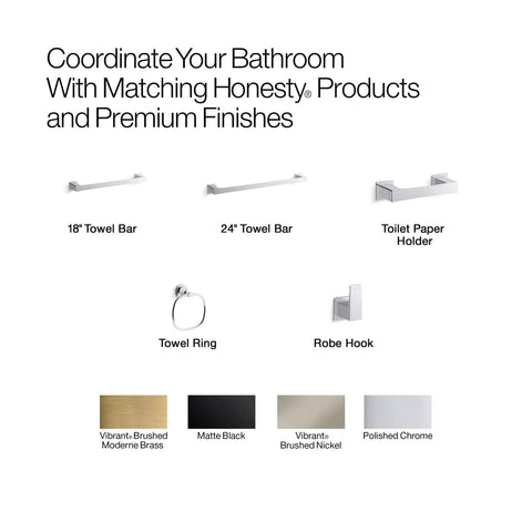 Honesty Pivoting Toilet Paper Holder With Quick Change Action And Clean Square Lines For A Sleek Modern Bath Coordinates With Faucets And Shower Accessories For An Easy No Fuss Cohesive Look displayed with matching bathroom accessories.