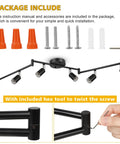 Six Light Track Lighting Kit With Flexible Foldable Arms And Rotatable Heads, E26 Base Black Ceiling Spotlight components displayed