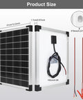 20W 12V Solar Panel Kit With 10 Amp Charge Controller For Security Cameras Gate Openers Lawn Lights Pumps And Camping High Efficiency Solar Board Includes Extension Cable And Clips And O Ring Terminal, showing dimensions and components