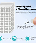 Reflective Golf Ball Tracking Dots For Launch Monitors And Golf Simulators 200 Pack showing sheets and easy peel feature