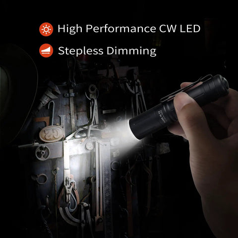 EDC Pocket Light Archer Pro High Lumen Output USB C Rechargeable LED Flashlight illuminating dark area with tail switch