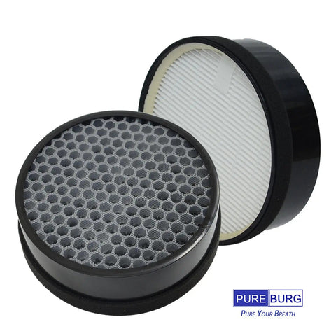 2 Pack Replacement Filter Set For Geniani G2000 FL TCL CISNO iHome KJ65F A1 A2 Air Purifiers H13 True HEPA Filter With Activated Carbon Pre Filters For PM2.5 Dust Pollen Pet Dander Clean Air At Home, showing round HEPA and carbon filters