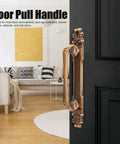 Door Pull Handle Barn Door Style Antique Zinc Alloy Handle on black door; living room in background. Sturdy, rust resistant, easy install.
