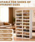 2x9 Tier Collapsible Shoe Rack Organizer With Door in living room, holds 18 pairs, large plastic cabinet, space saver storage solution