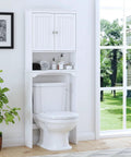 Over The Toilet Storage Cabinet For Bathroom White Beadboard Style Shelf With Anti Tip Anchor over toilet in bright bathroom