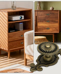 8 Piece Vintage Cabinet Knobs Set In Solid Antique Brass With Backplates on wooden cabinet drawers