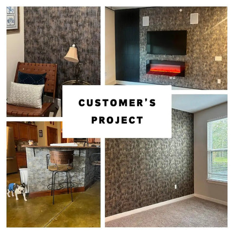 Customer project showcasing Metallic Textured Wallpaper in Black and Gold Industrial Distressed Vibe, Traditional Un-Prepasted Wallpaper, 20.8 in by 786 in (114 Sq Ft), Durable Odorless Stain-Resistant and Strippable, Easy to Install for Beginners, Adhesive Not Included.