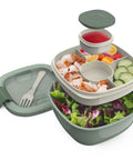 Salad On The Go Meal Prep Kit With 54 Oz Bowl Four Compartment Toppings Tray Leak Proof Dressing Container Reusable Fork BPA Free Lunch