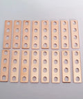 Top Shelf 16 Piece Purple Copper Battery Bus Bar Connection Plates For 5.5 6.2 And 6.9 Ah Lithium Cells, showing layout and holes.