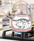 Stainless Steel Whistling Tea Kettle for Stovetop and Induction, 2.6 Quart Teakettle with Pink Finish on Gas Stove