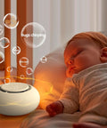 On The Go Baby Sleep Sound Machine With 12 Soothing White Noise Tracks USB Recharge 15 Hour Battery Life near sleeping baby