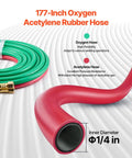177-inch oxygen acetylene rubber hose for Pro Grade Oxygen Acetylene Welding Torch Kit With 14 Piece Portable Brazing Set