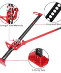 48 Inch Heavy Duty Farm Jack With 7000 Lb Lifting Capacity, red steel construction, showing ratchet, boom, and base details.