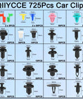 Diagram of Massive 725 Piece Car Push Retainer Clips And Auto Fasteners Kit With 23 Popular Sizes for various car parts